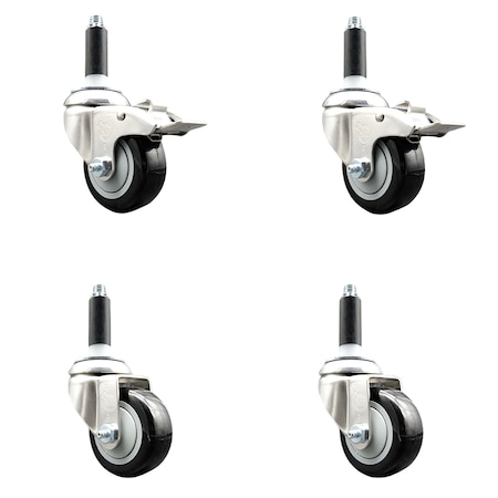 Service Caster 3.5 Inch 316SS Black Polyurethane Swivel 7/8 Inch Stem Caster Lock Brake, 2PK SS316TTLEX20S3514-PPUB-BLK-2-S-2-78